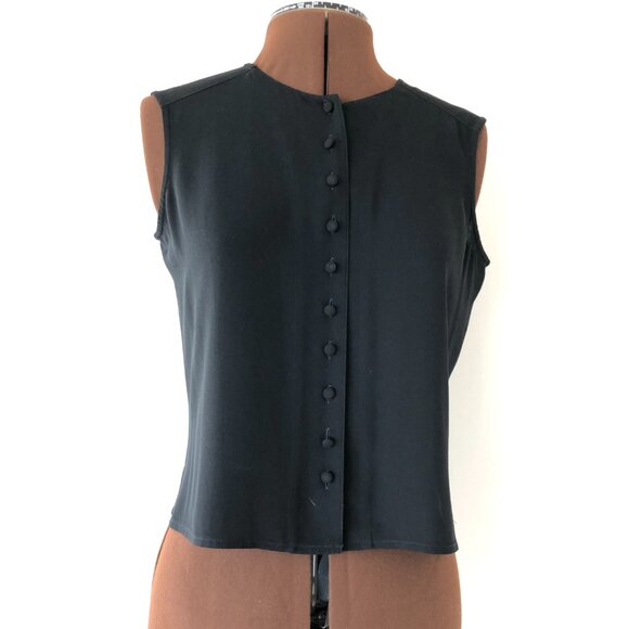 Jaeger Black Button Front Sleeveless Blouse - Picture 5 of 8